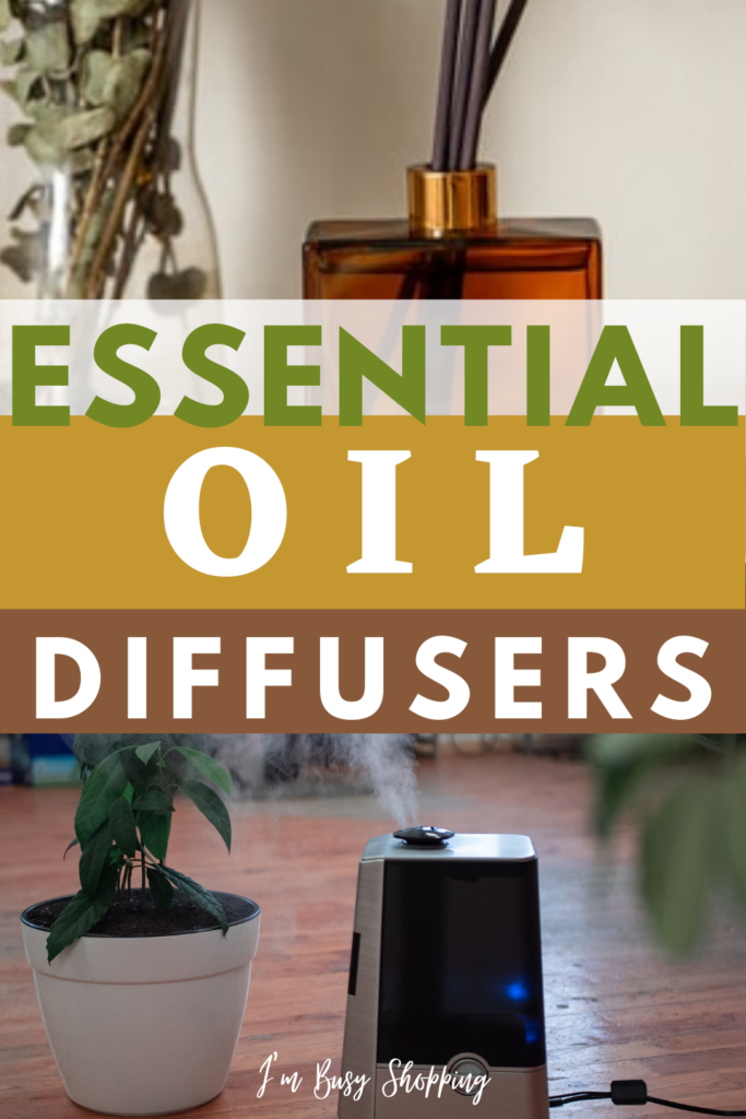 Pin showing the title Essential Oil Diffusers in the center