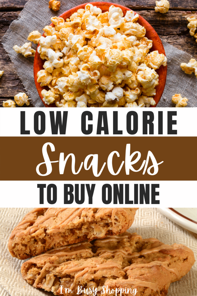 Pin showing the title Low Calorie Snacks to Buy Online