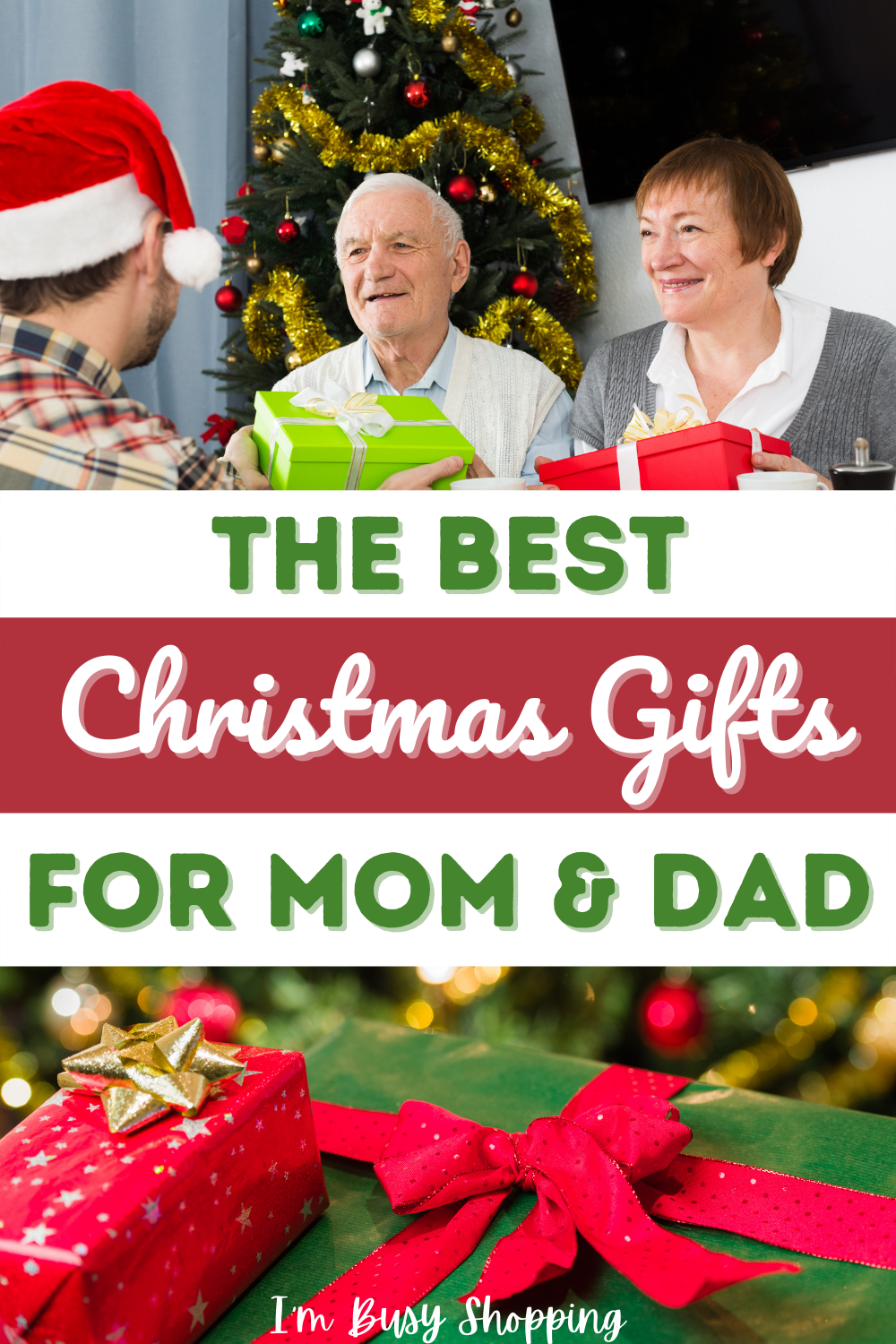 Pin showing the best Christmas Gifts for Mom and Dad
