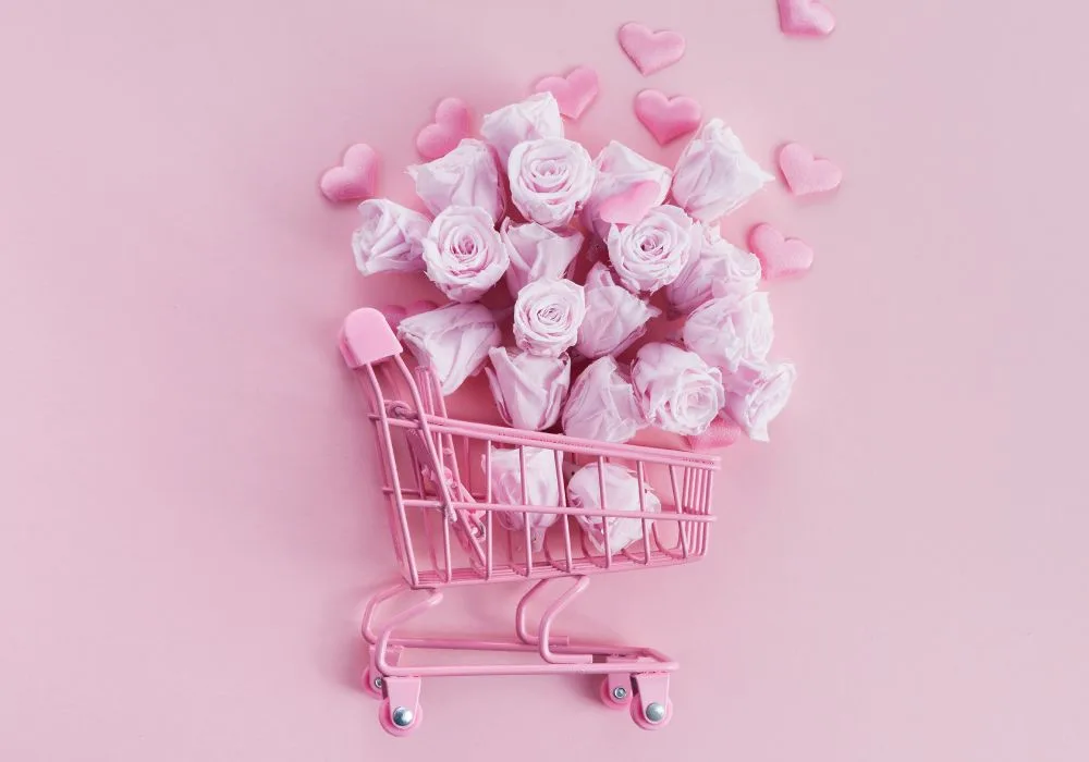hearts and roses in a cart