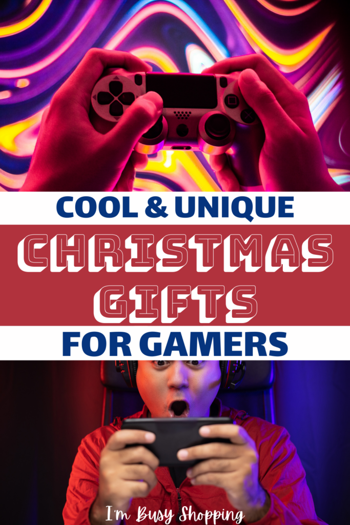 Pin image with title "Cool Christmas Gifts for Gamers" showing a photo of a console being held by a gamer